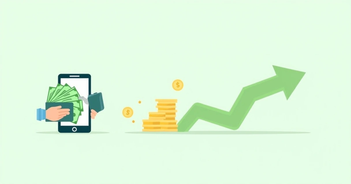 Representação gráfica de dinheiro sendo transferido para investimentos 