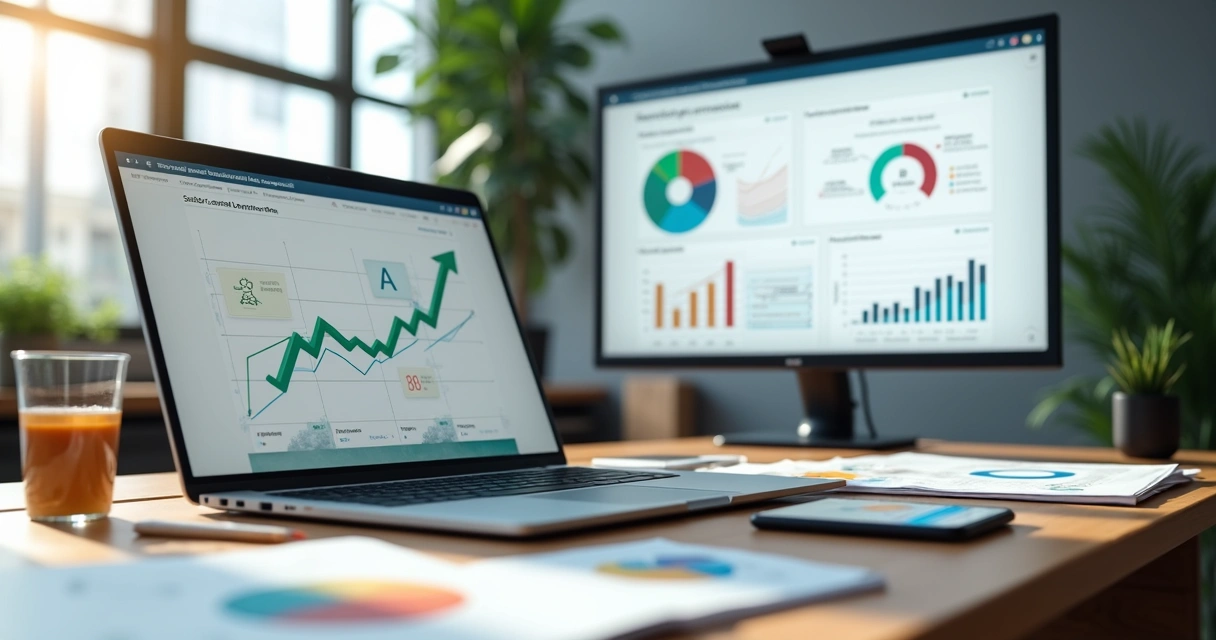 Tela de site com gráficos de conversão crescendo e elementos de CRO em destaque 