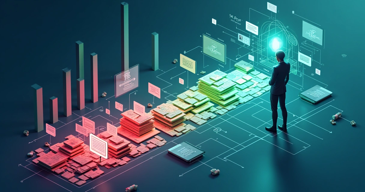 Fluxo de demanda aumentando e agente digital processando tarefas 