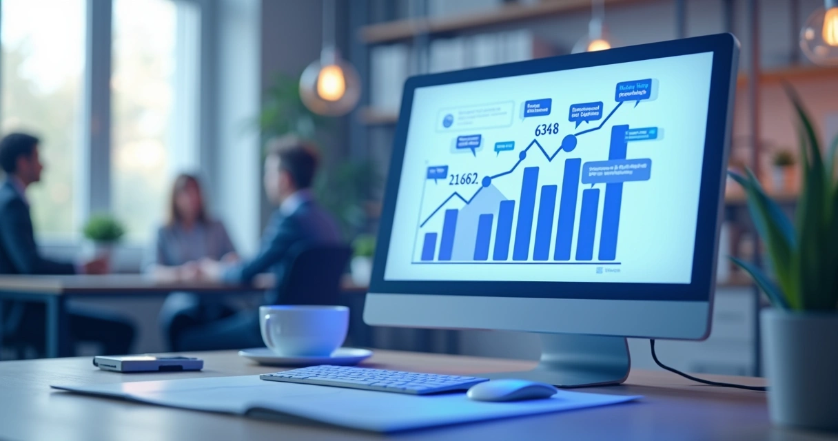 Tela de computador mostrando gráfico de aumento em atendimento digital 