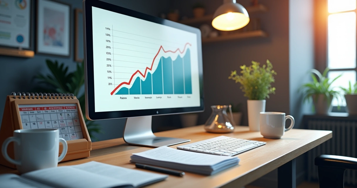 Gráfico mostrando aumento nas vendas de uma empresa, com destaque crescente na linha de resultados 