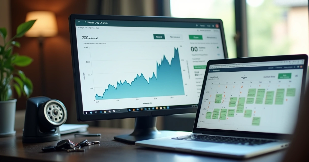 Gráfico subindo em tela de computador no contexto de hotelaria 