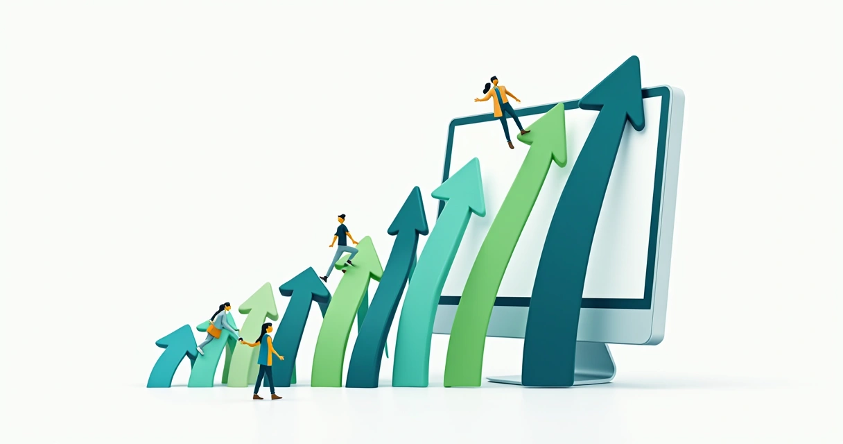 Setas indicando crescimento de visitas em site 