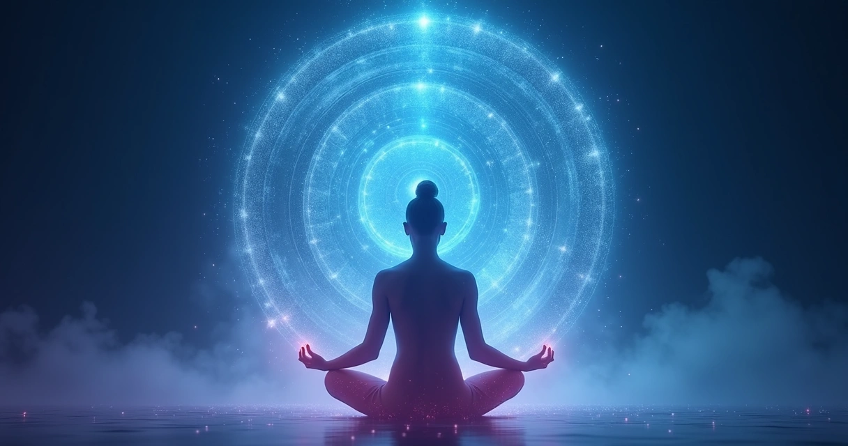 Percepção de aura energética ao redor de uma pessoa sentada 