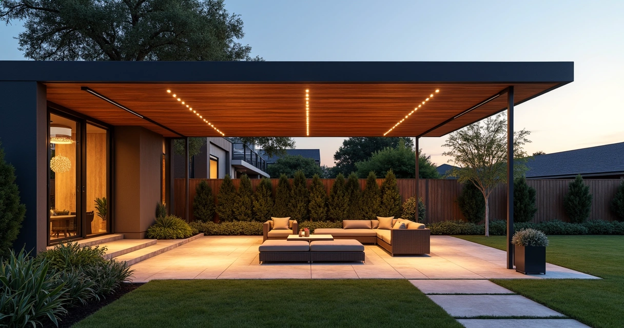 Luxury backyard with custom pergola and outdoor seating 