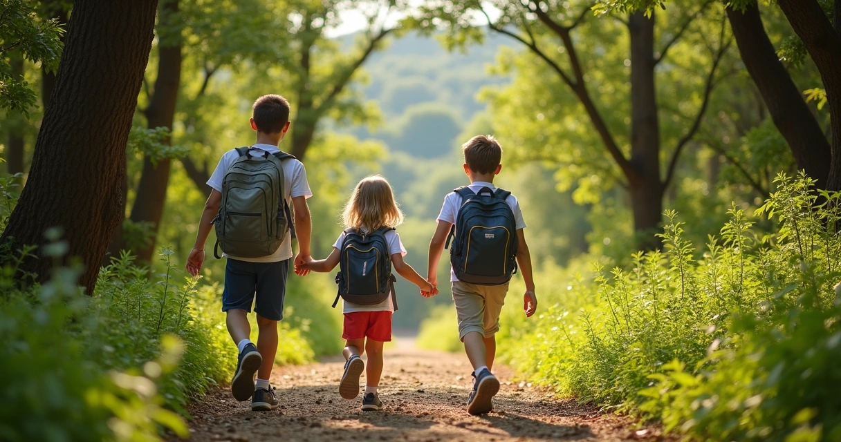 Children hiking in Austin forest trail