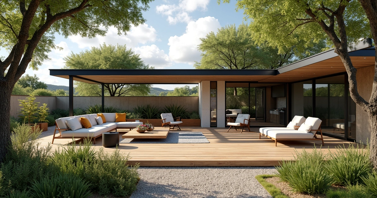 Modern outdoor living space with native plants in Austin