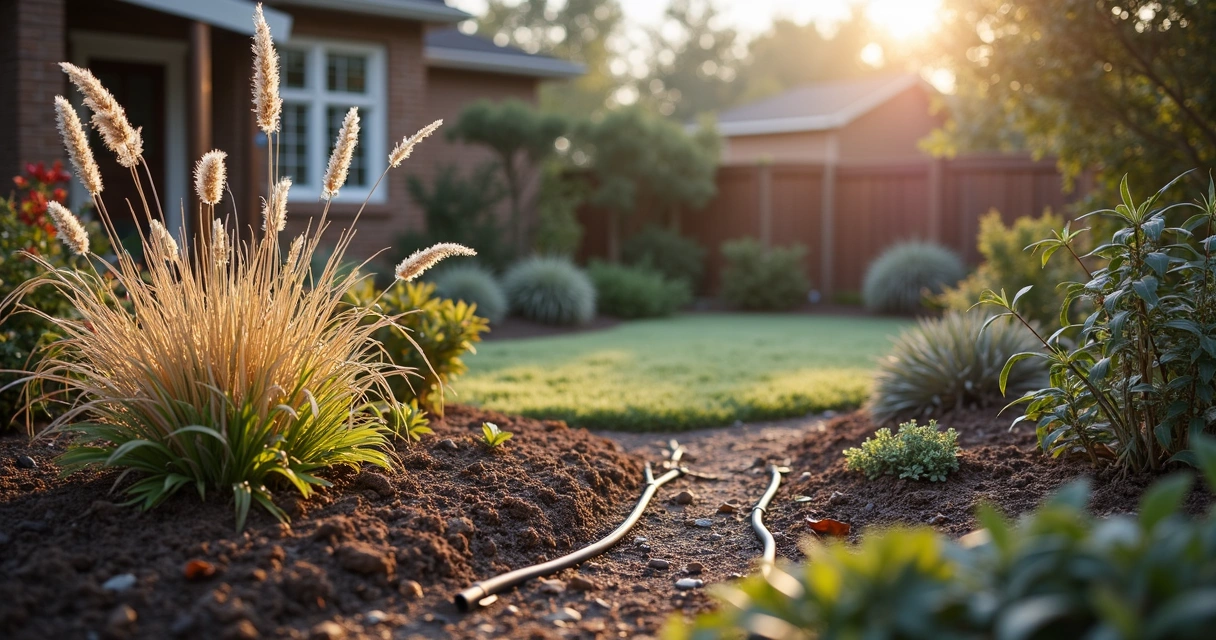Irrigation system in a winter Austin garden
