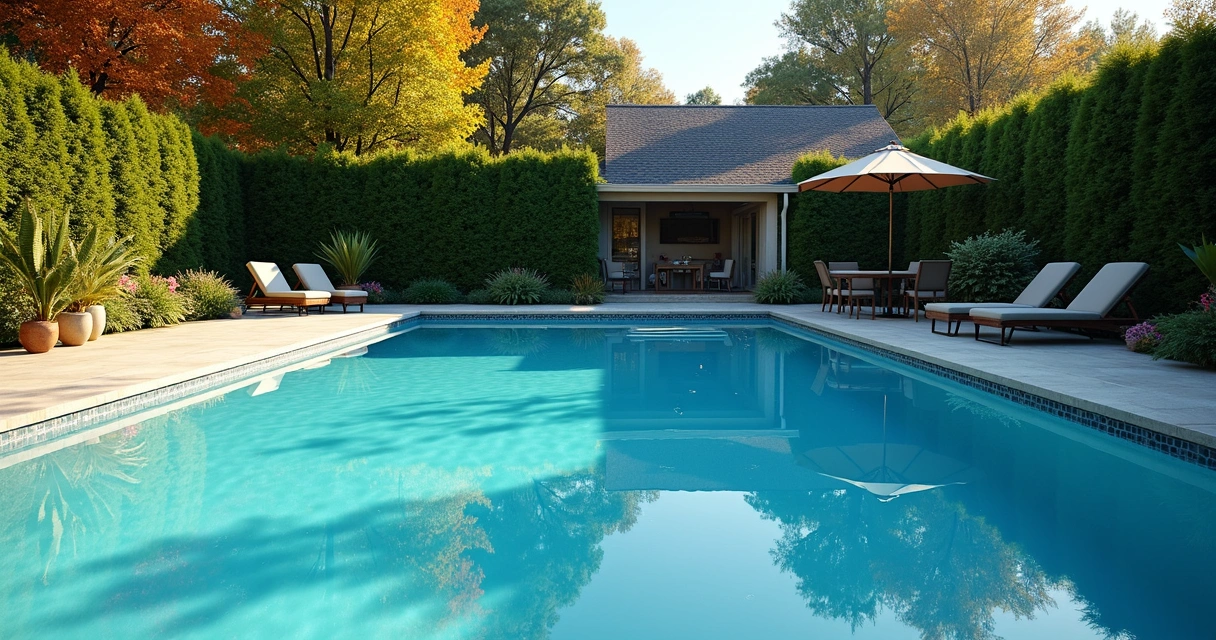 Saltwater pool in both summer and winter with different lighting 