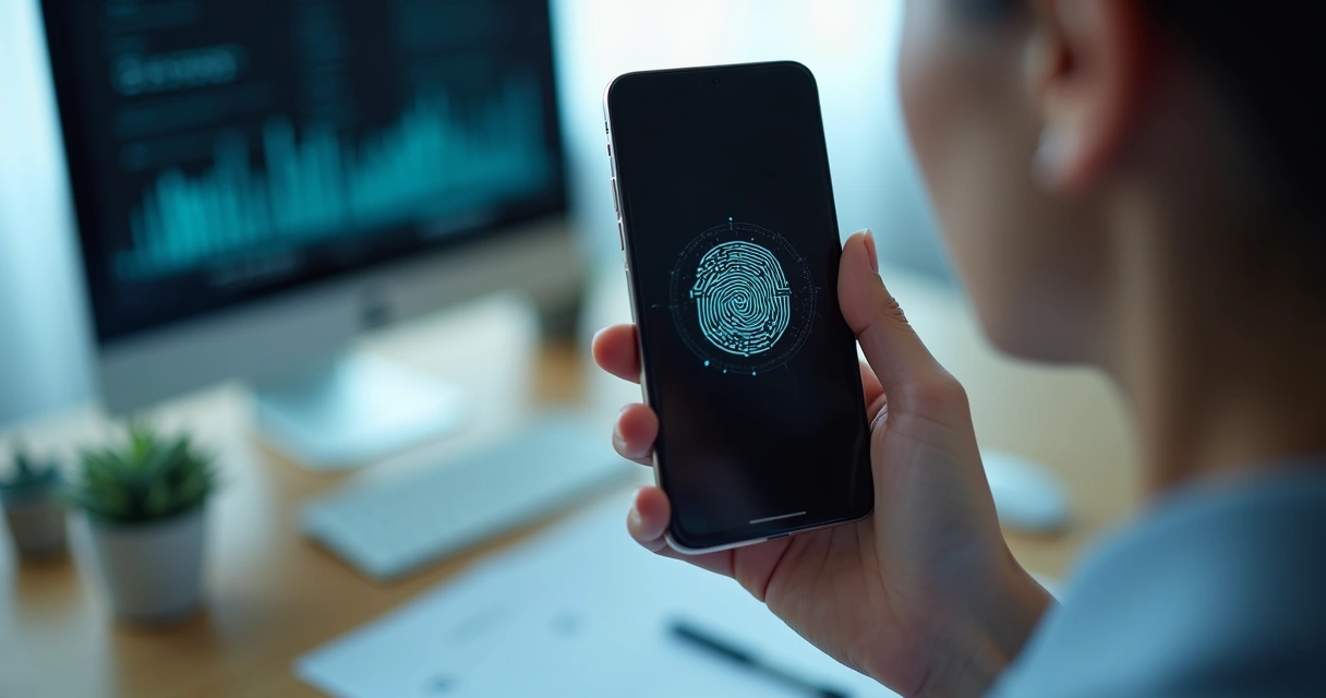 Pessoa fazendo autenticação biométrica no celular 