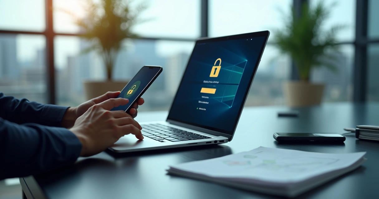 Processo de autenticação multifator com smartphone e computador empresarial 