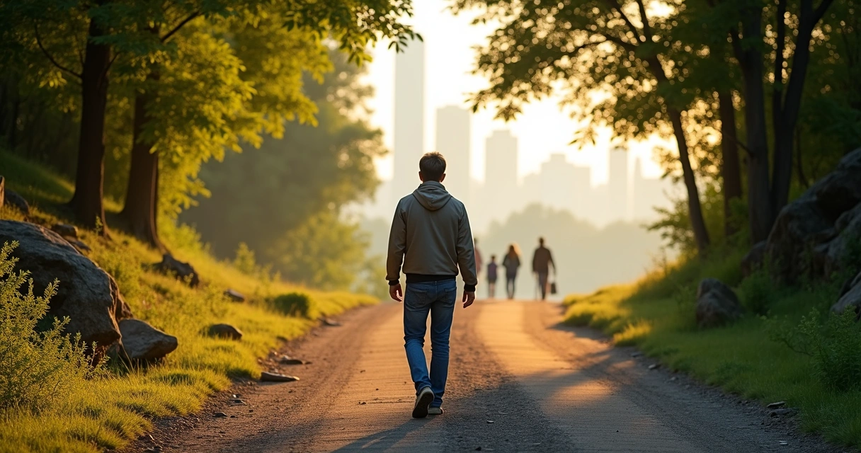 Persona caminando en un sendero que se divide entre autenticidad y adaptación 