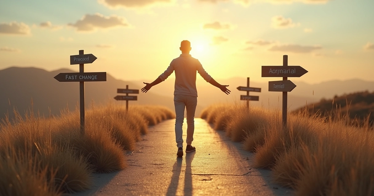 Pessoa em pé diante de vários caminhos escolhendo um percurso autêntico 