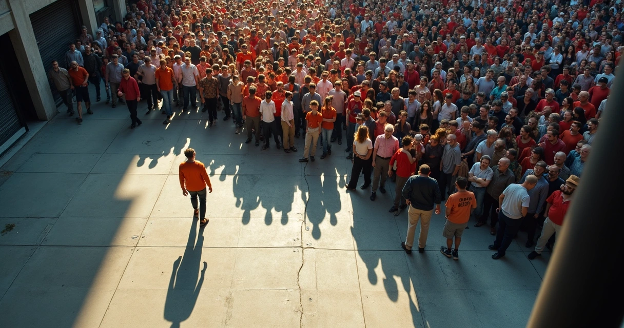 Pessoa caminhando contra multidão