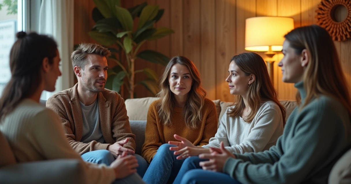 Grupo de pessoas discutindo temas sociais de forma autêntica. 