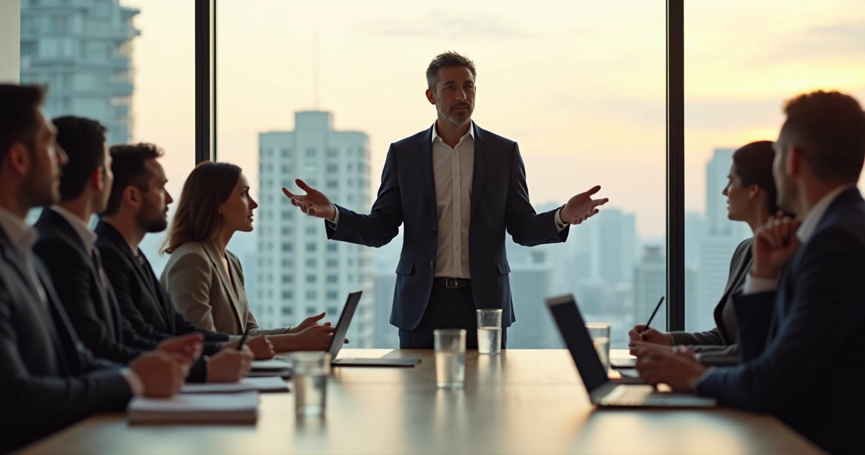 Profissional em reunião corporativa equilibrando autenticidade emocional e postura profissional 