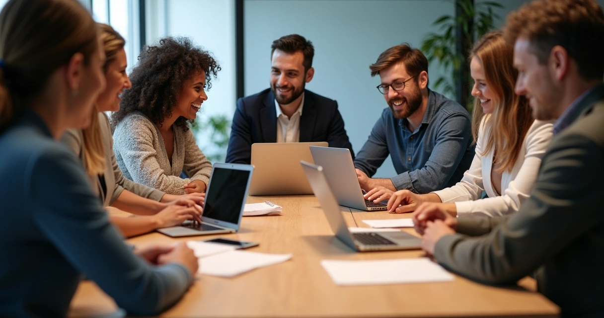 Equipe diversa reunida em reunião descontraída de trabalho 
