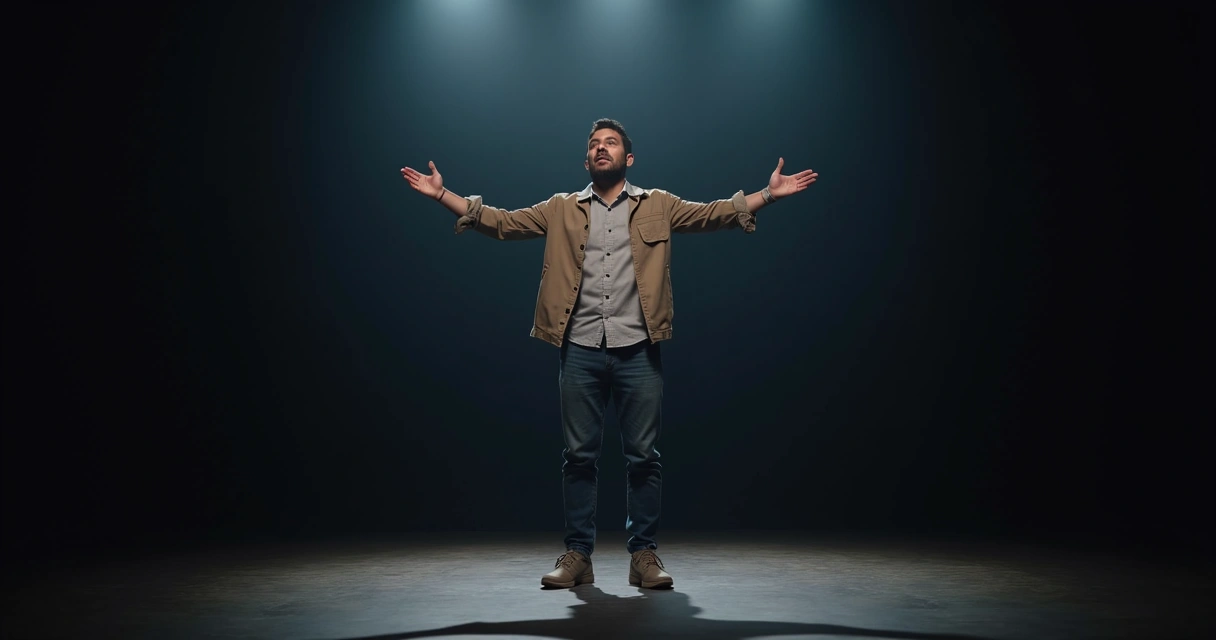 Pessoa se expressando com confiança em palco iluminado 