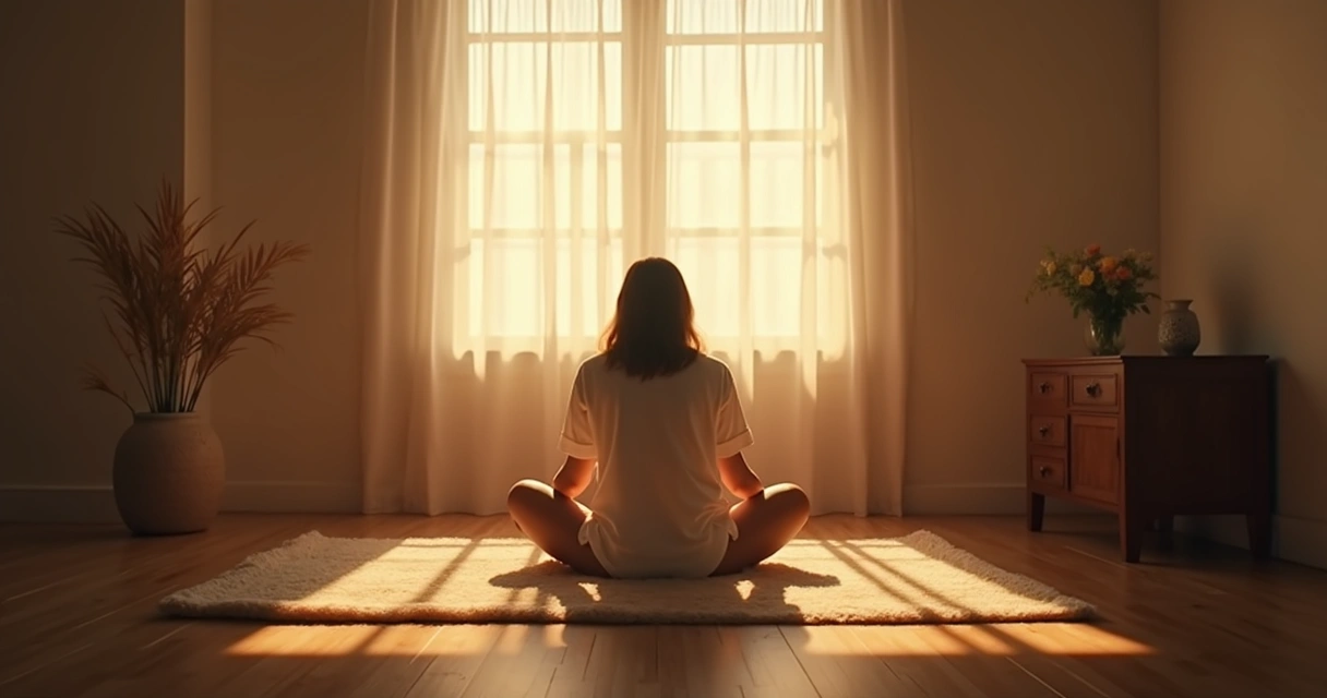 Pessoa em ambiente calmo sentada sozinha refletindo com luz suave 