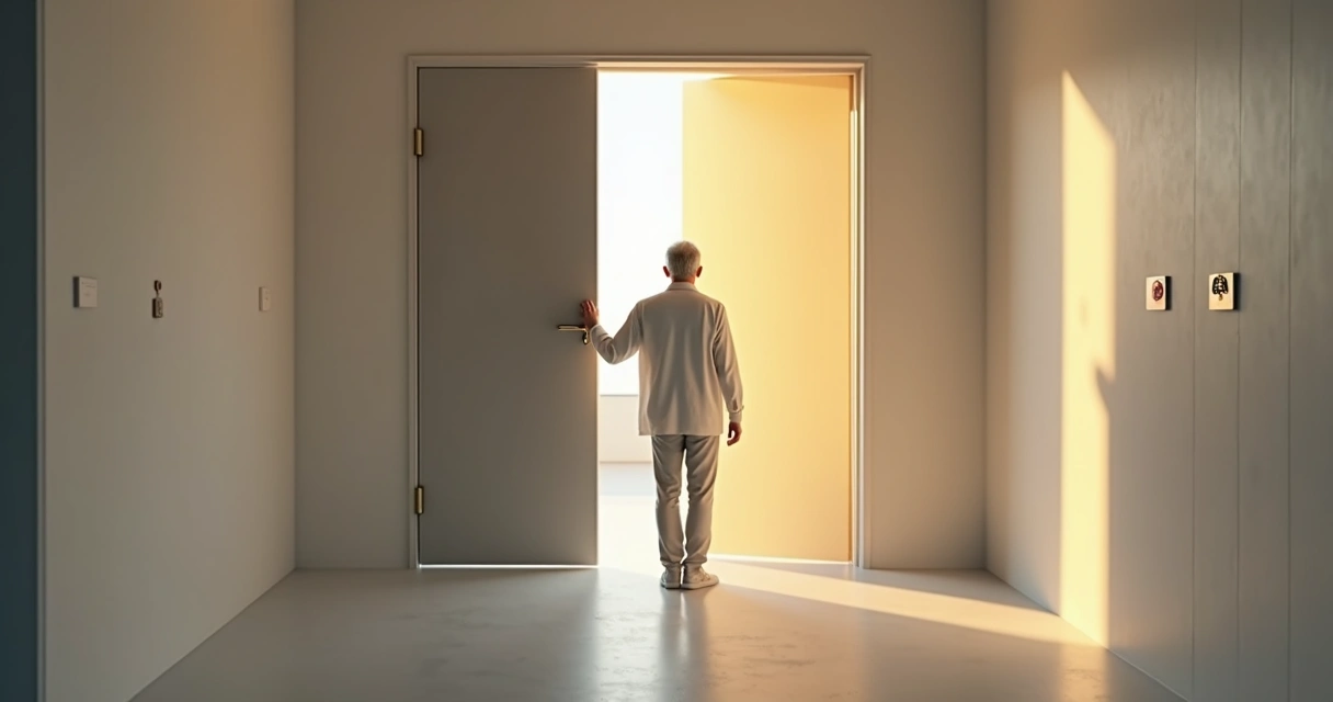 Pessoa de frente para duas portas escolhendo mudança com confiança 