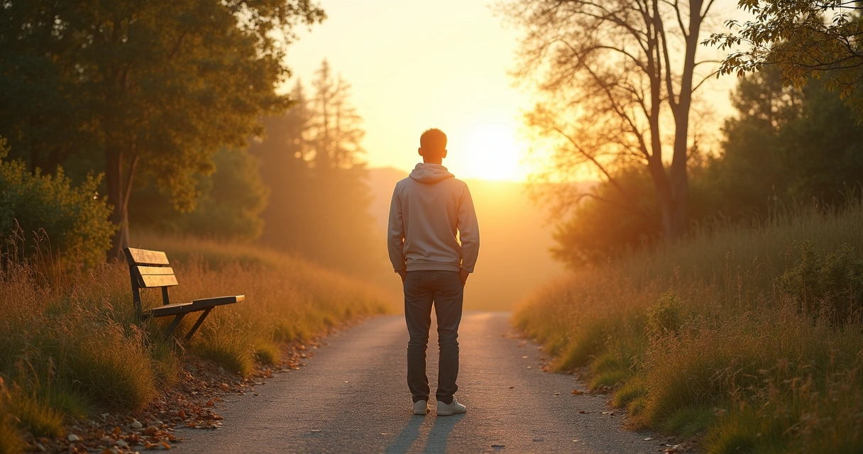 Pessoa diante de caminho dividido entre conforto e crescimento interior 