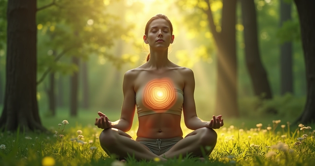 Persona meditando en conexión con su interior y naturaleza 