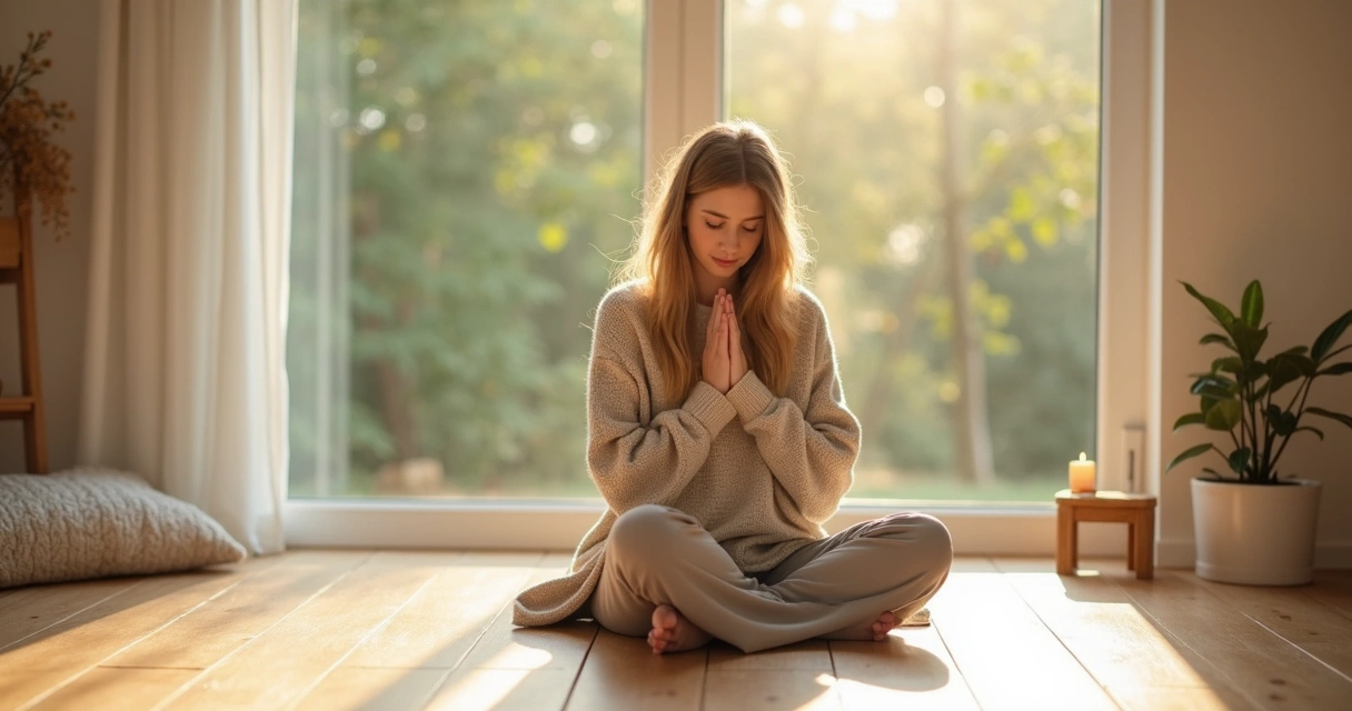 Pessoa sentada no chão abraçando os joelhos em postura de autoacolhimento 