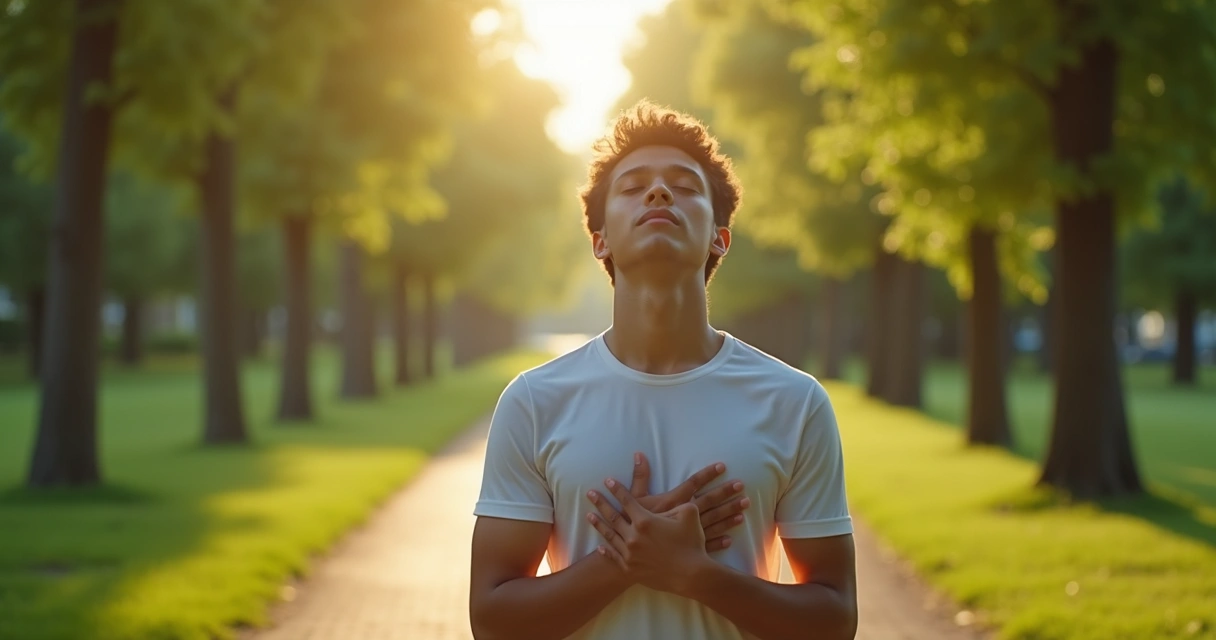 Pessoa fazendo pausa para reflexão durante caminhada ao ar livre