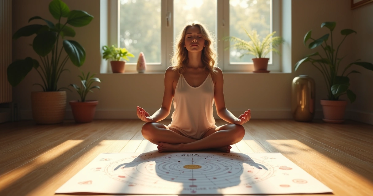 Pessoa em meditação olhando mapa astral 