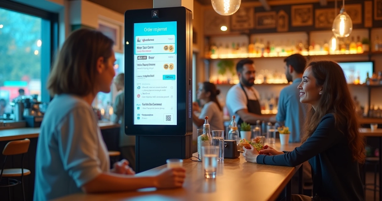 Autoatendimento digital em bar moderno 