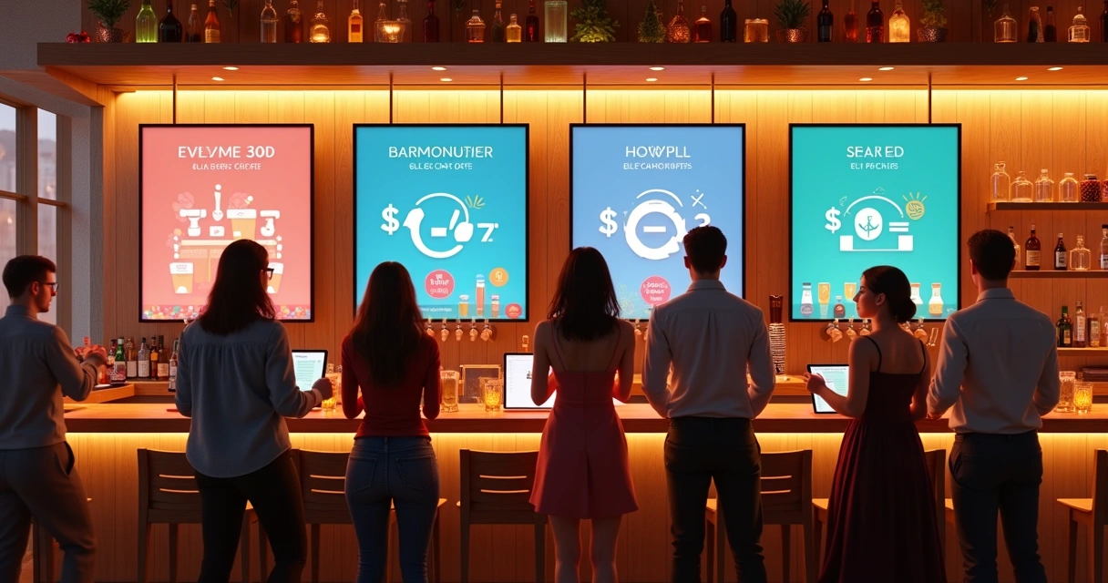 Sistema de autoatendimento de chopp em bar moderno 