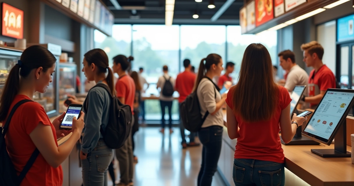 Clientes usando QR code para autoatendimento