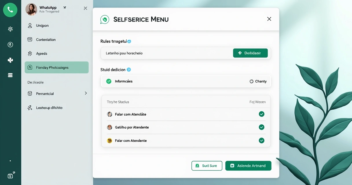 Tela de criação de autoatendimento com menus acionáveis e botões claros