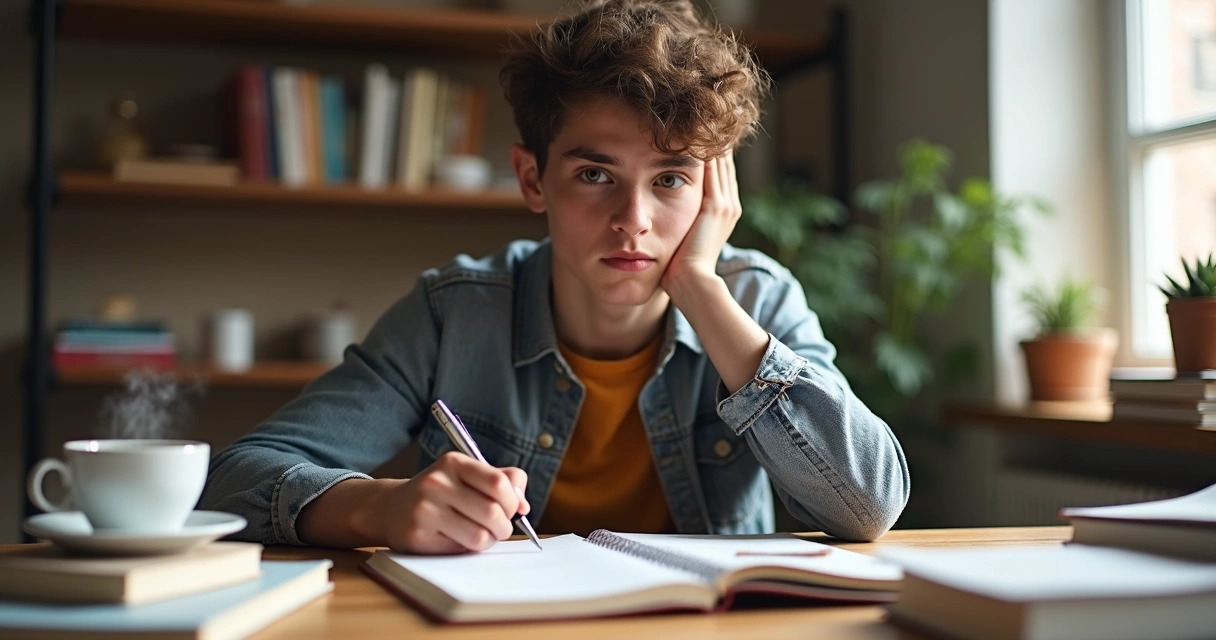 Pessoa adulta sentada refletindo em ambiente tranquilo 