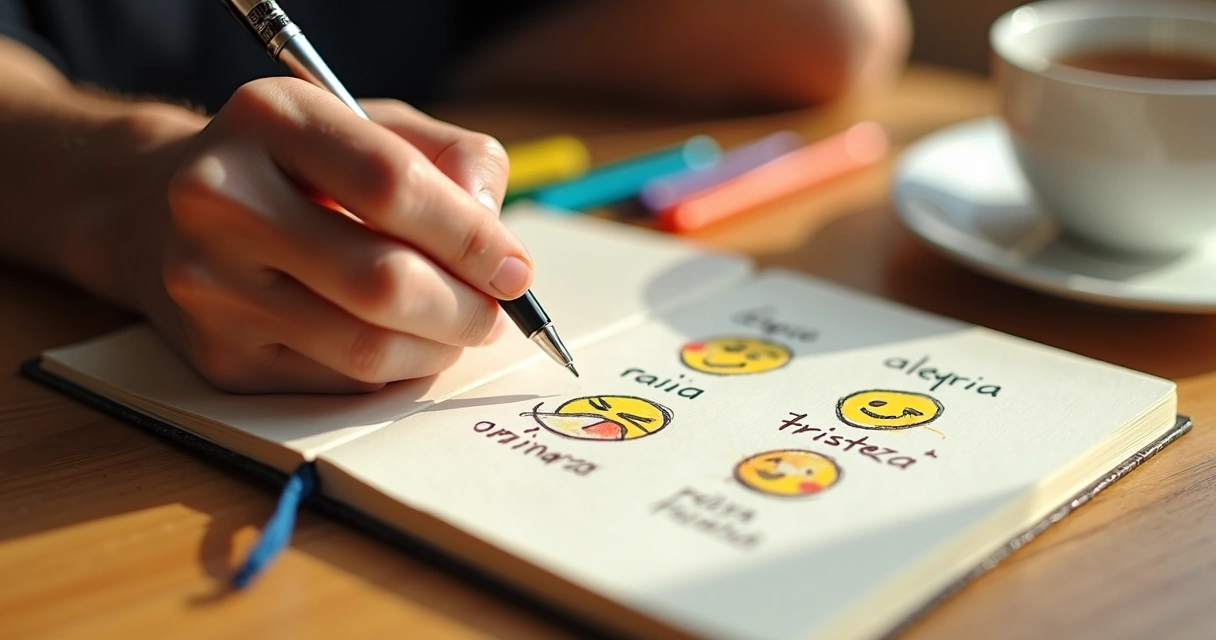Pessoa escrevendo em diário sobre emoções