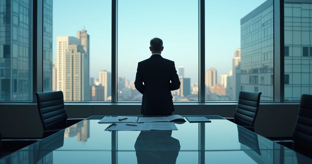 Pessoa analisando seus próprios resultados em frente a uma janela, ambiente corporativo 