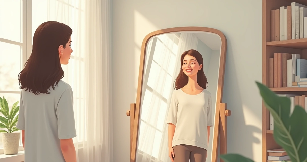 Pessoa analisando emoções em frente ao espelho 