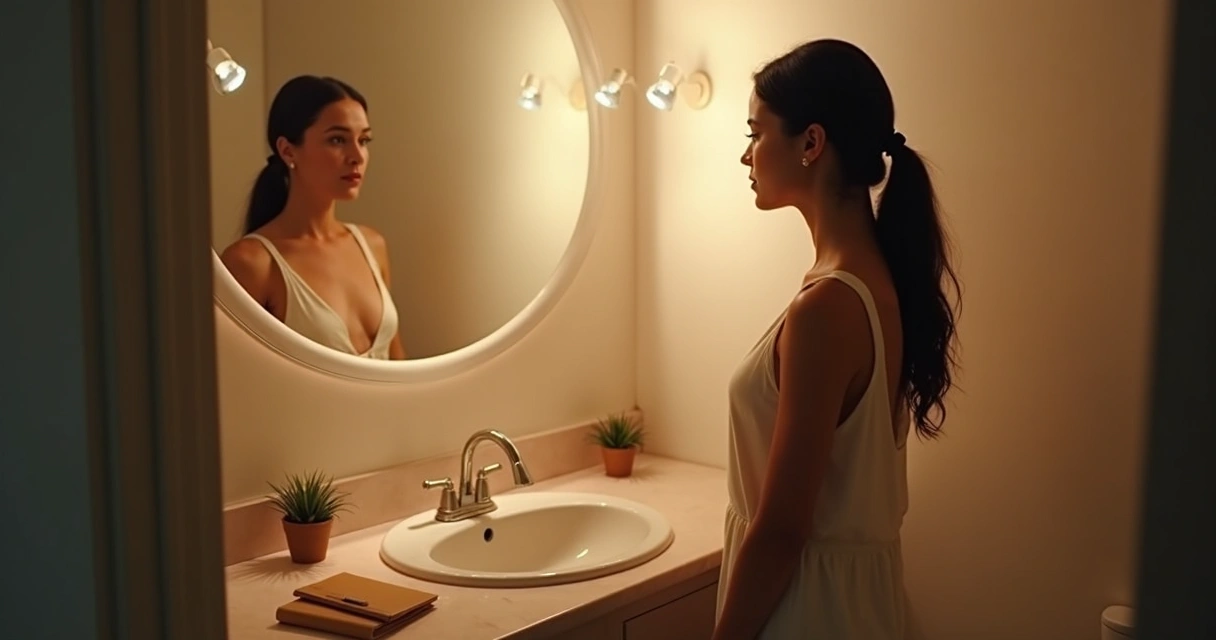 Pessoa refletindo em frente a um espelho