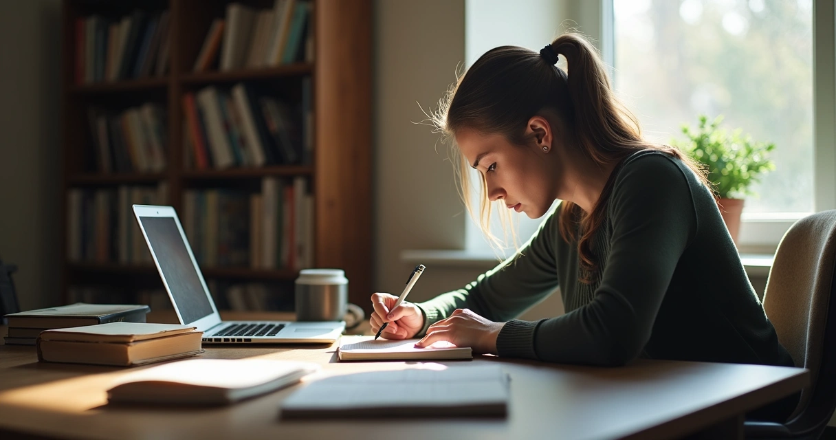 Pessoa refletindo sobre seus próprios valores em um escritório 