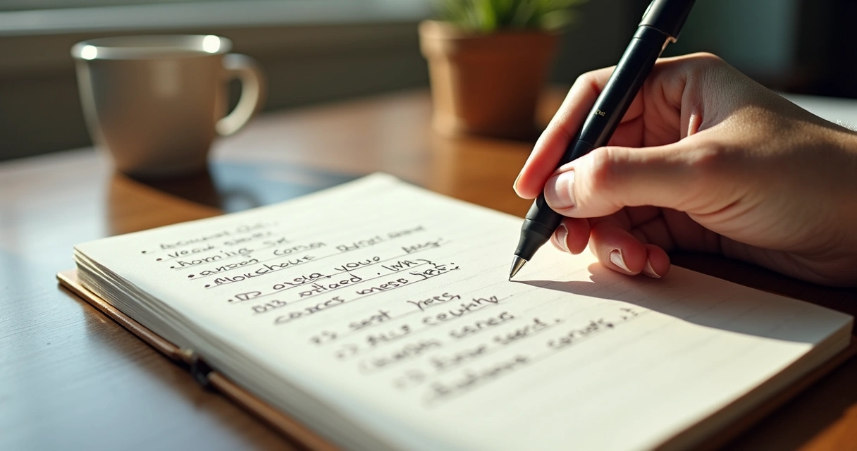 Persona escribiendo en un cuaderno de autocoaching diario