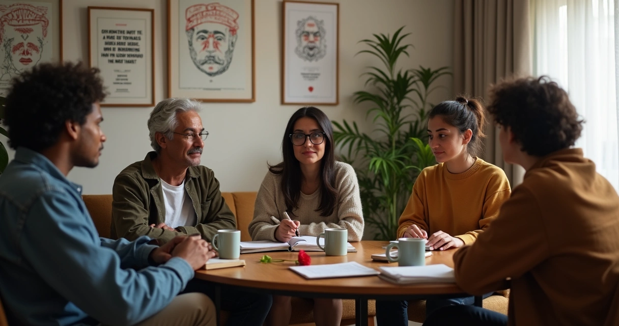 Grupo de pessoas sentadas em círculo praticando diálogo reflexivo