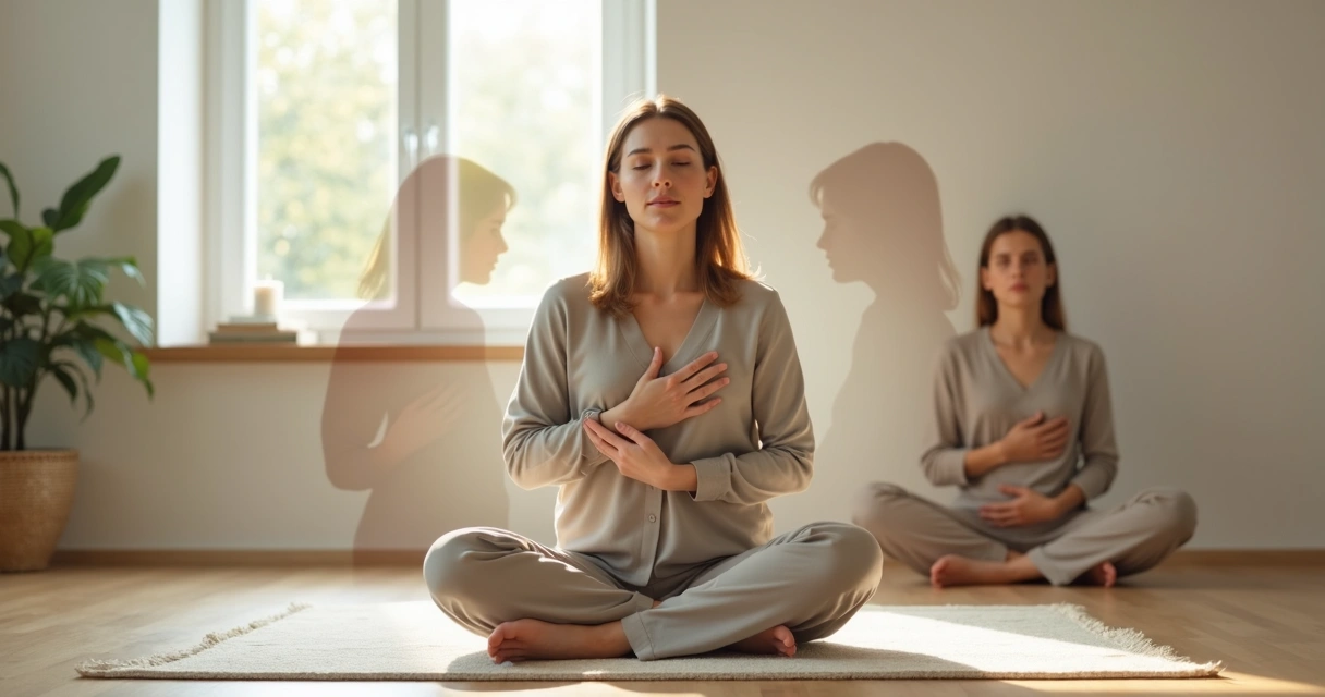 Pessoa sentada em posição de meditação unindo partes internas em harmonia 