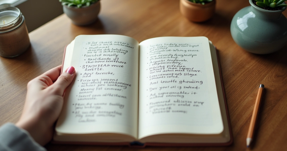 Mano sosteniendo una libreta con anotaciones positivas de autovaloración 