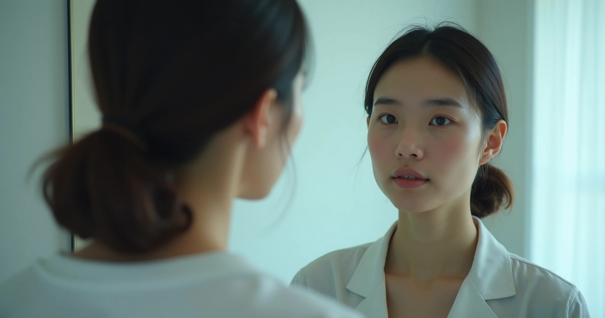 Persona adulta mirando su reflejo en el espejo, en busca de autoconciencia y reflexión emocional 