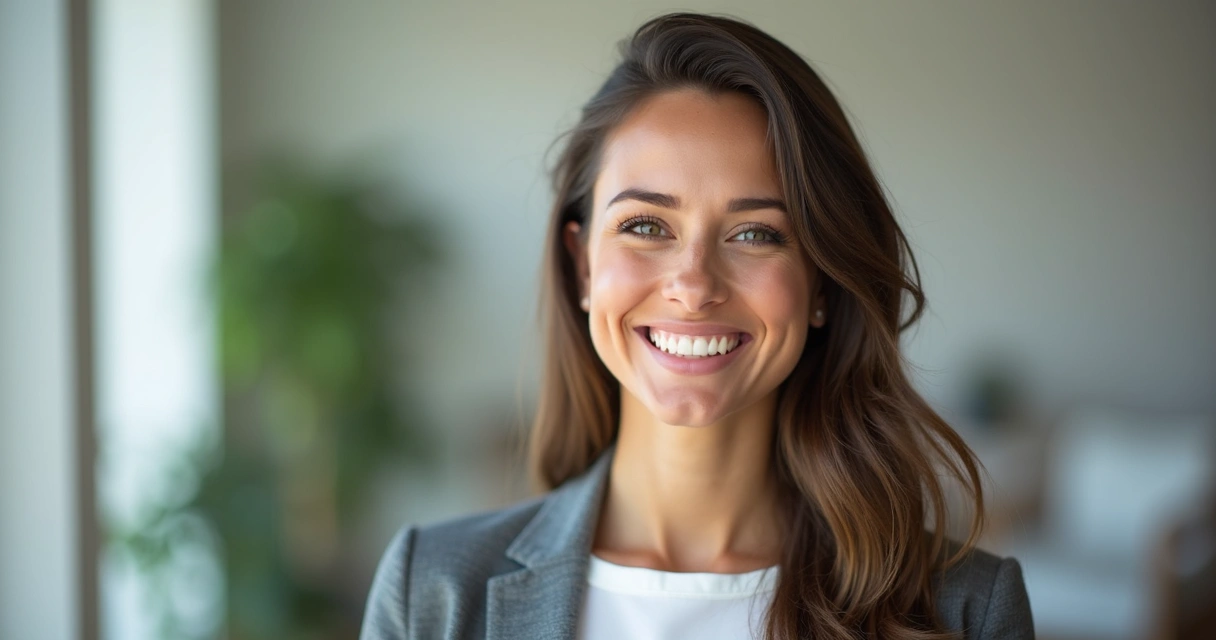 Mulher sorrindo confiante após transformação dentária 