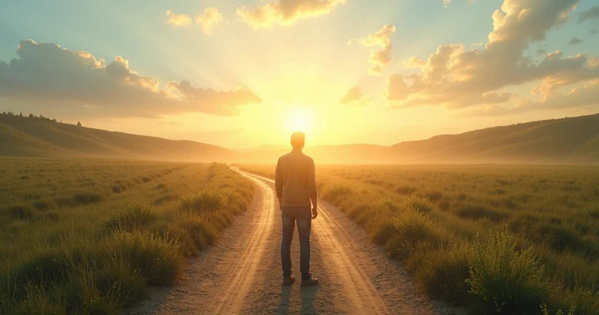 Pessoa em encruzilhada refletindo sobre caminhos de autoconhecimento 