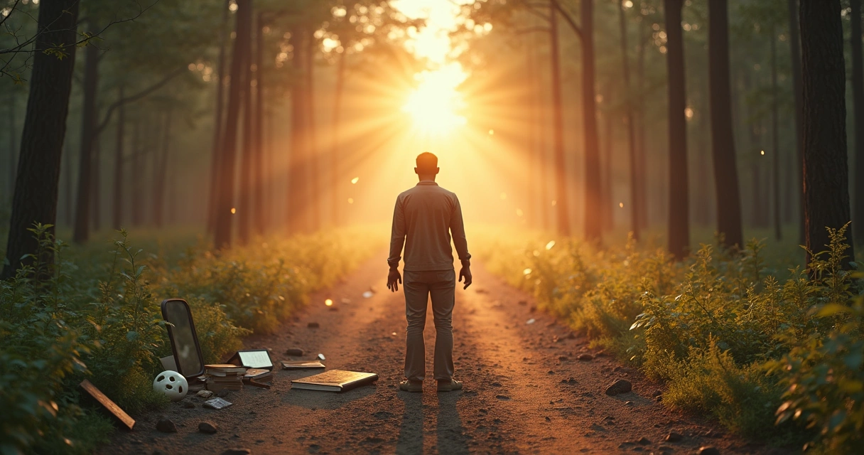 Pessoa em encruzilhada refletindo sobre o caminho do autoconhecimento consciente 