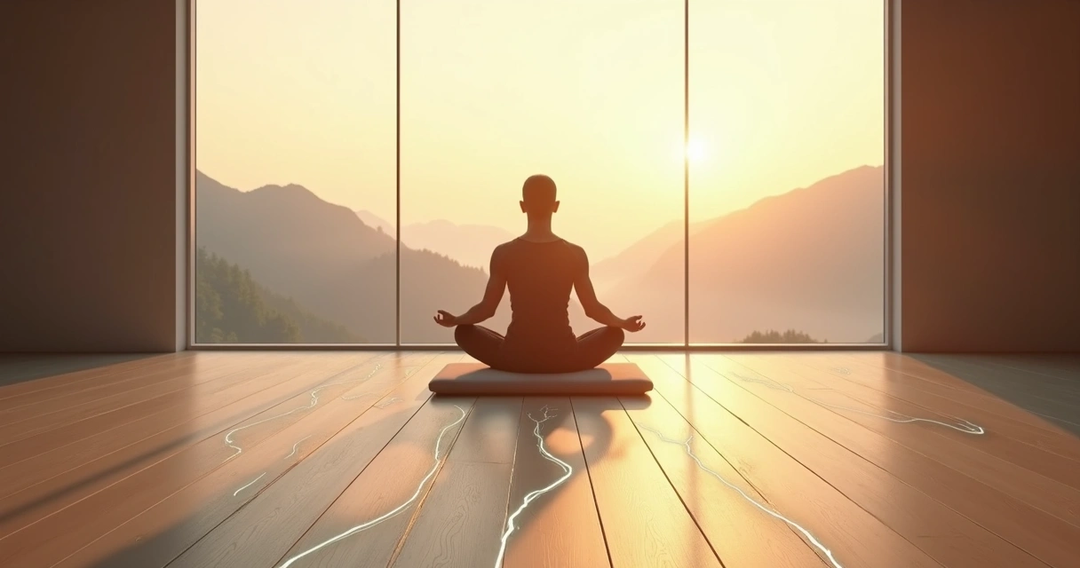 Pessoa sentada em posição de meditação refletindo diante de caminhos múltiplos 