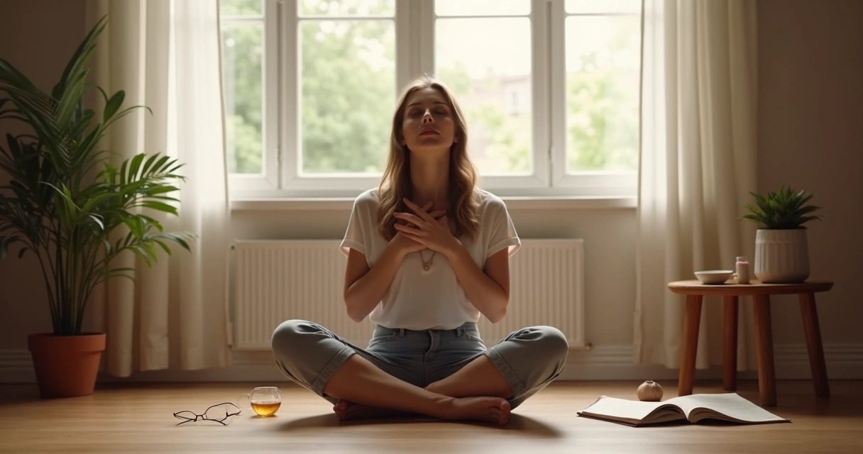 Pessoa sentada em silêncio refletindo em um ambiente tranquilo