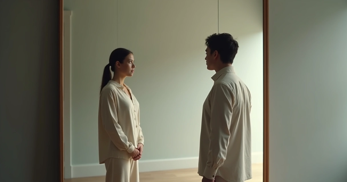 Pessoa em frente ao espelho olhando para si mesma 